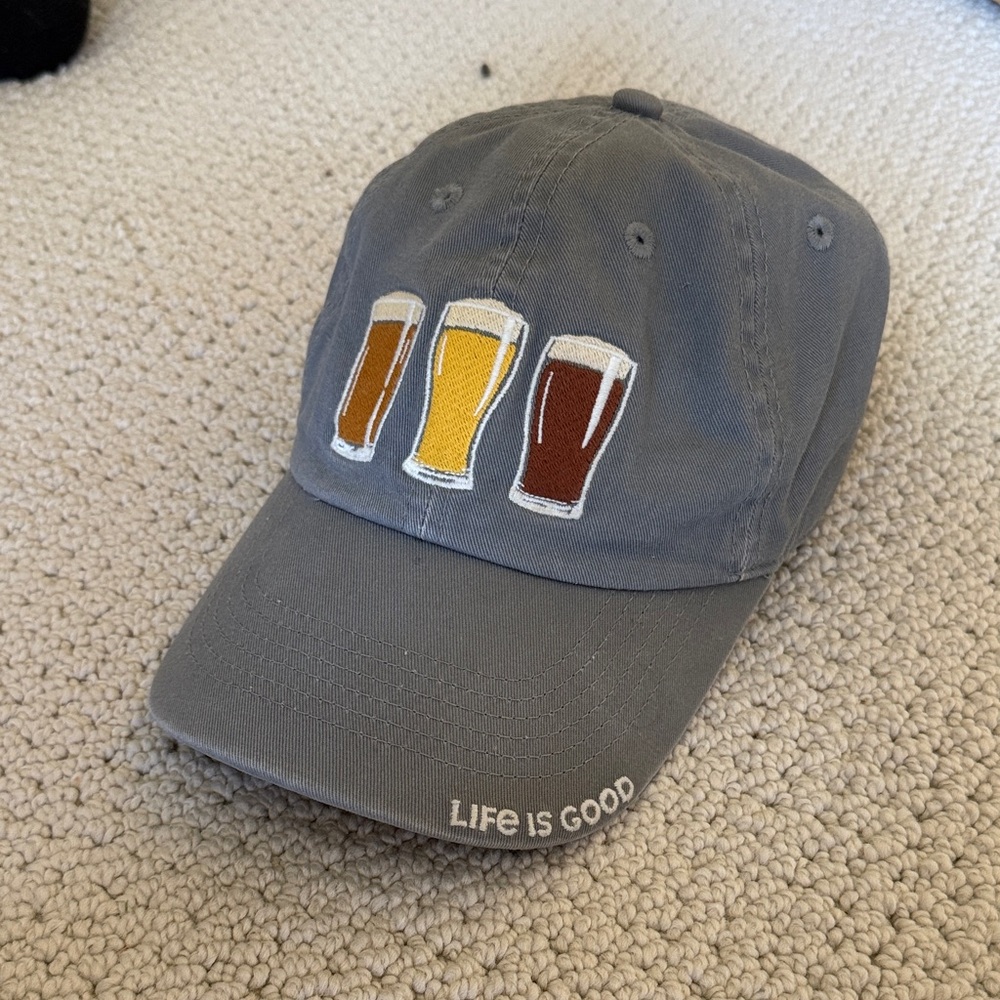 Life Is Good Gray Cap with Embroidered Text
